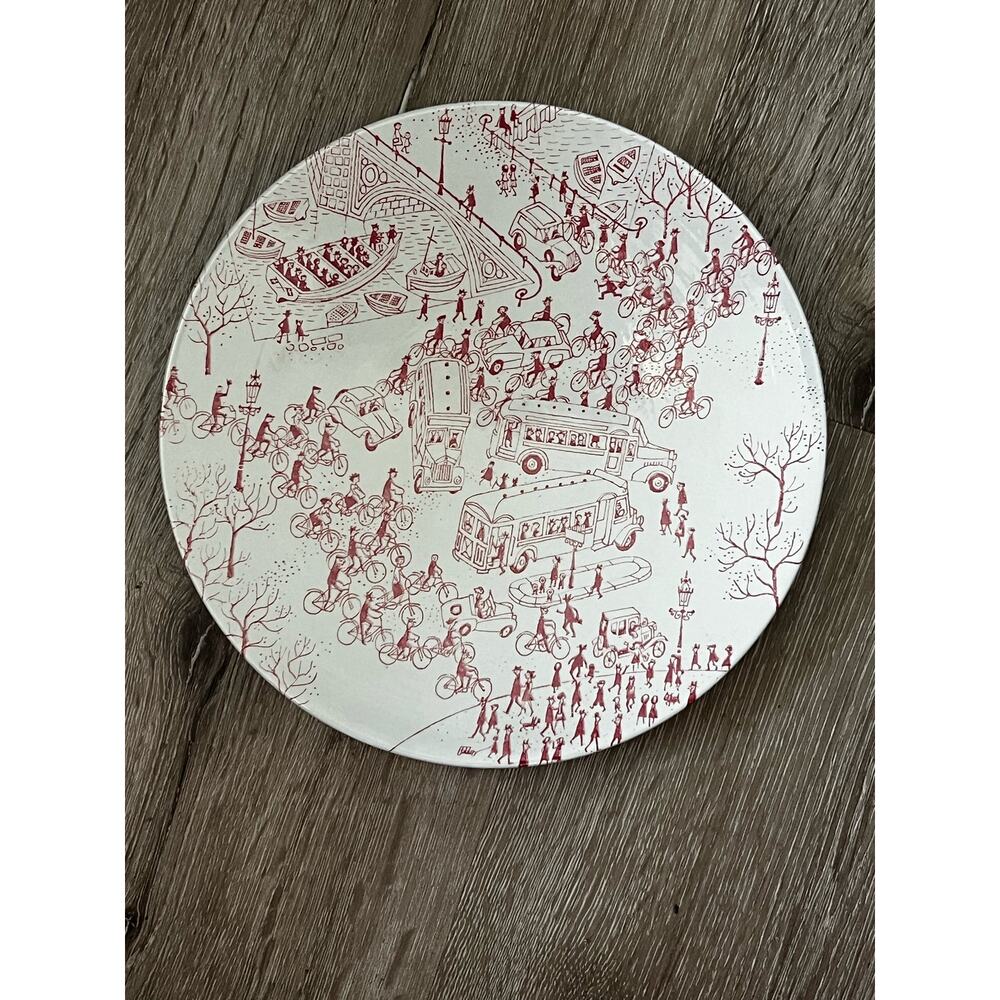 Nymolle Denmark "COPENHAGEN RUSH HOUR" 8" Plate Artist:  Hoyrup Red Print